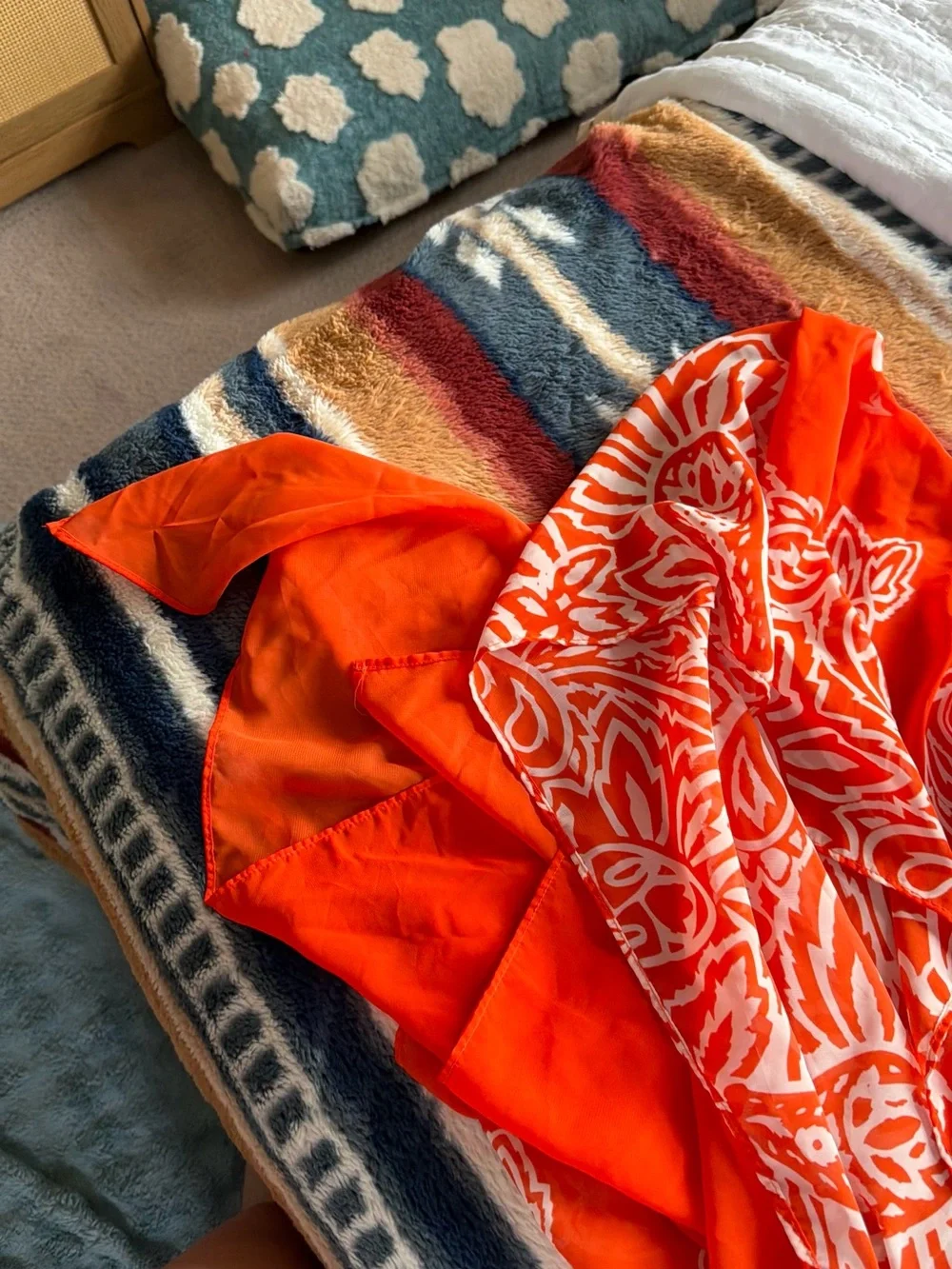 Bright Orange Scarf with White Floral Print